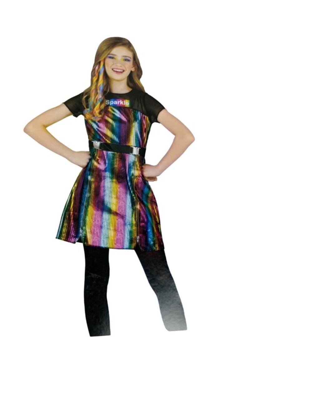 Girls XS Rainbow High Amaya Raine Halloween Costume Dress and Hair Extension
